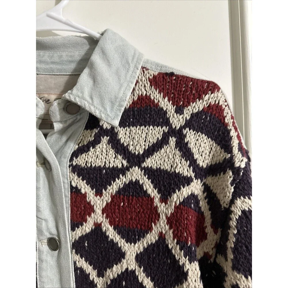 Free People XS/S Lakeside Denim Jacket We The Free Knit - Picture 3 of 15